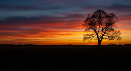 Fototapeta premium AI-Generated Sunset Tree Scene with Negative Space