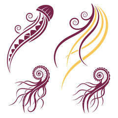 Elegant stylized jellyfish and nautilus shell designs