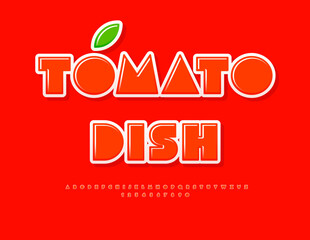 Vector Cooking emblem Tomato Dish. Glossy Red Food. Font. Big Geometric Abstract style Alphabet Letters and Numbers