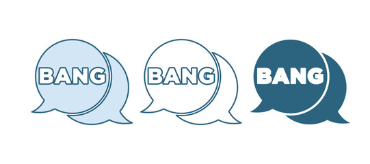 Blue Bang boom, gun Comic text speech bubble balloon icon isolated on white background. Vector