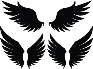 Flat design angel wings silhouette set vector design, New angel wings silhouette vector design illustration