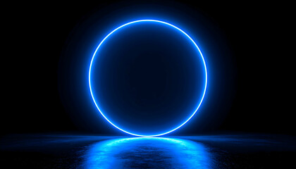 Obraz premium Bright Blue Neon Circle Glowing in Dark Background