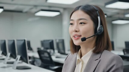 Smiling customer service representative with headset on - Powered by Adobe