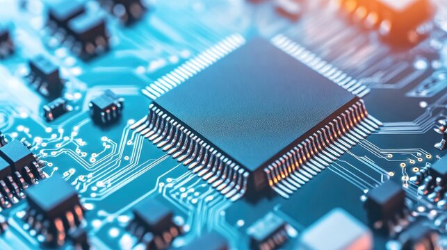 Close-up of a microprocessor integrated circuit on a circuit board
