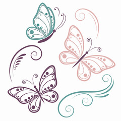 Elegant butterfly design elements isolated on white background