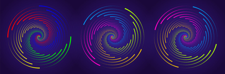 Colorful neon circles. Halftone dots circle. Vector. EPS 10.