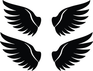 Flat design angel wings silhouette set vector design, New angel wings silhouette vector design illustration