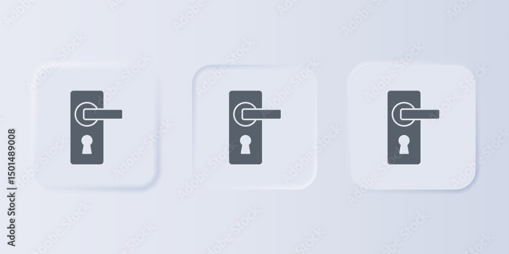 Poster grey door handle icon isolated on grey background. door lock sign. set icons in square buttons. vect