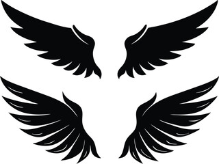 Flat design angel wings silhouette set vector design, New angel wings silhouette vector design illustration