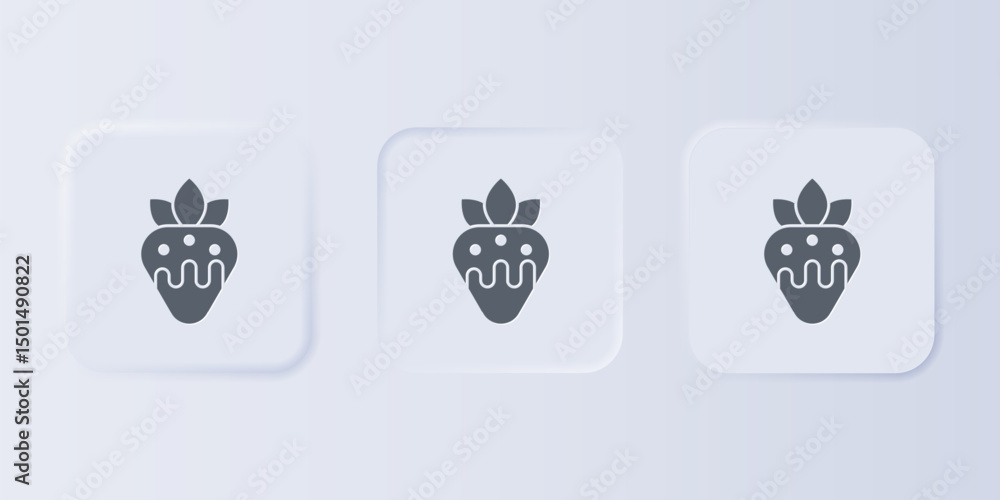 Poster grey strawberry in chocolate icon isolated on grey background. set icons in square buttons. vector