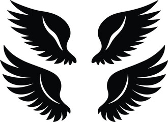 Flat design angel wings silhouette set vector design, New angel wings silhouette vector design illustration