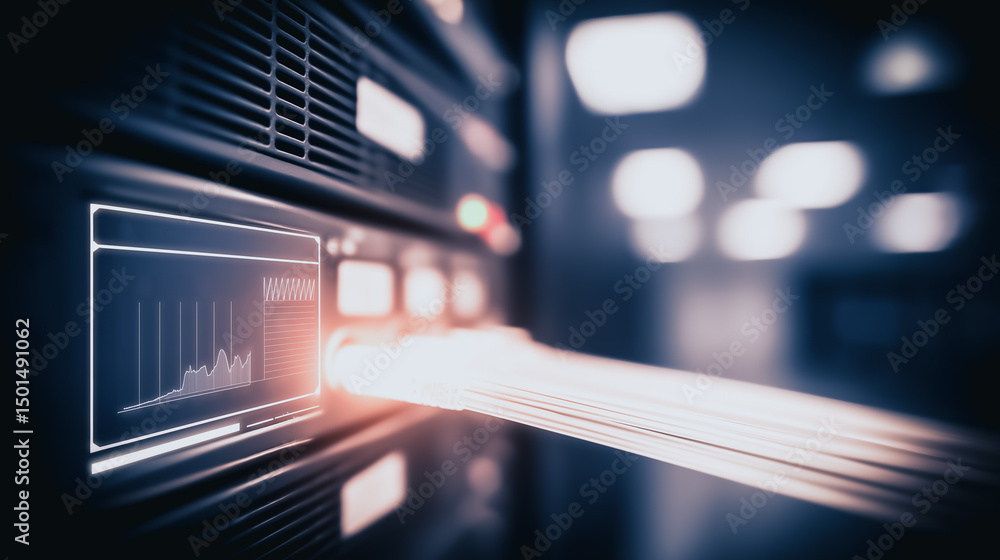 Poster server network in action: illuminate your content with a vibrant shot of a server network in active 