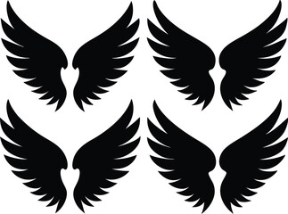 Flat design angel wings silhouette set vector design, New angel wings silhouette vector design illustration