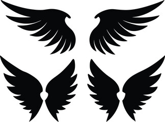 Flat design angel wings silhouette set vector design, New angel wings silhouette vector design illustration