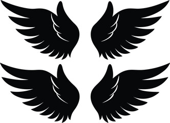 Flat design angel wings silhouette set vector design, New angel wings silhouette vector design illustration