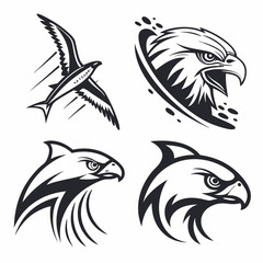 Professional eagle and hawk vector graphics set, isolated cutouts, transparent background