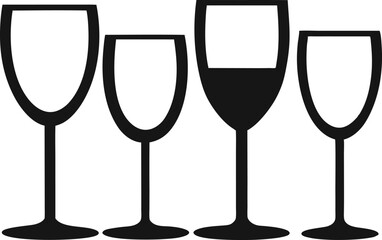 Wine glass and bottle silhouette vector, Set of drinks glasses vector illustration