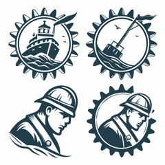 Nautical gear worker ship boat ocean sea maritime vintage design