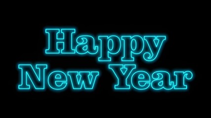 Neon blue text celebrating the new year.