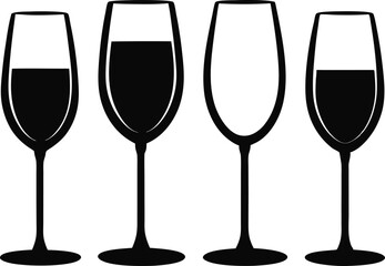 Wine glass and bottle silhouette vector, Set of drinks glasses vector illustration