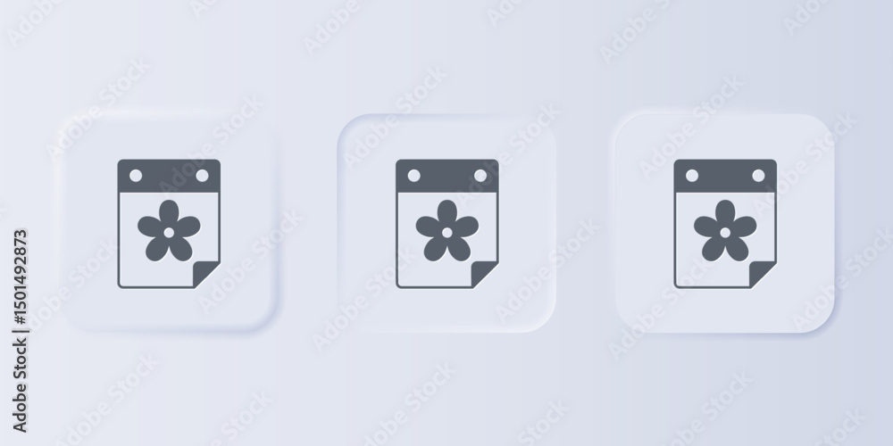 Aufkleber grey calendar with flower icon isolated on grey background. set icons in square buttons. vector