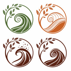 Elegant nature wave circle design elements set isolated on white
