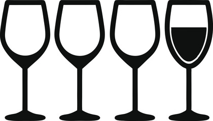 Wine glass and bottle silhouette vector, Set of drinks glasses vector illustration