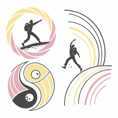Abstract yin yang symbol hiking adventure travel design