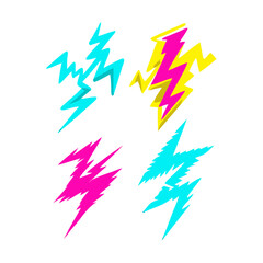 Obraz premium Vibrant neon lightning bolts set isolated on white background