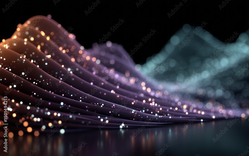 Poster a colorful wave of light with many small dots