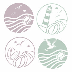 Coastal seascape with pistachios lighthouse and birds