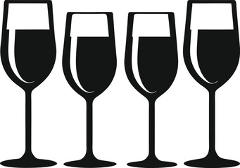 Wine glass and bottle silhouette vector, Set of drinks glasses vector illustration