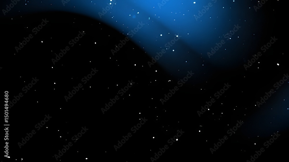 Poster deep space scene with a gradient of blues and blacks.