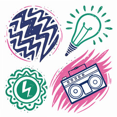 Retro style design elements pack isolated on white background