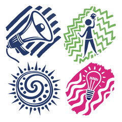 Professional design elements: megaphone, idea, innovation, and growth icons