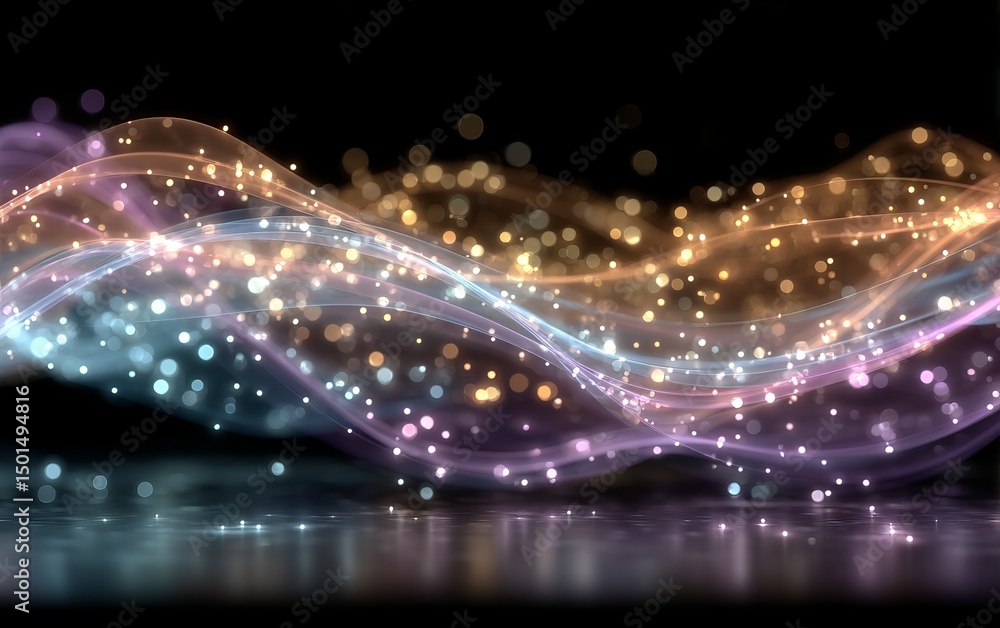 Poster a colorful wave of light with many small dots