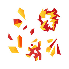 Abstract red and gold geometric shapes isolated on white background