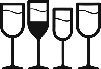 Wine glass and bottle silhouette vector, Set of drinks glasses vector illustration
