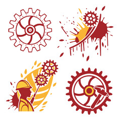 Professional gear icons set isolated cutout transparent background