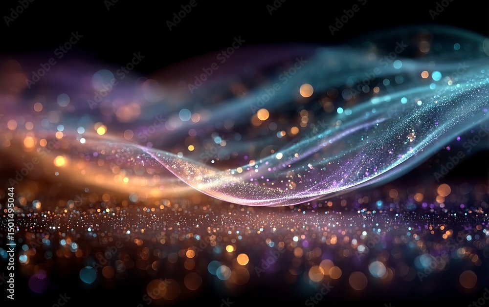 Poster a colorful wave of light with many small dots