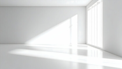 Bright White Empty Room with Sunlight Streaming Through Window