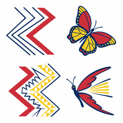 Vibrant butterfly and chevron design elements transparent background