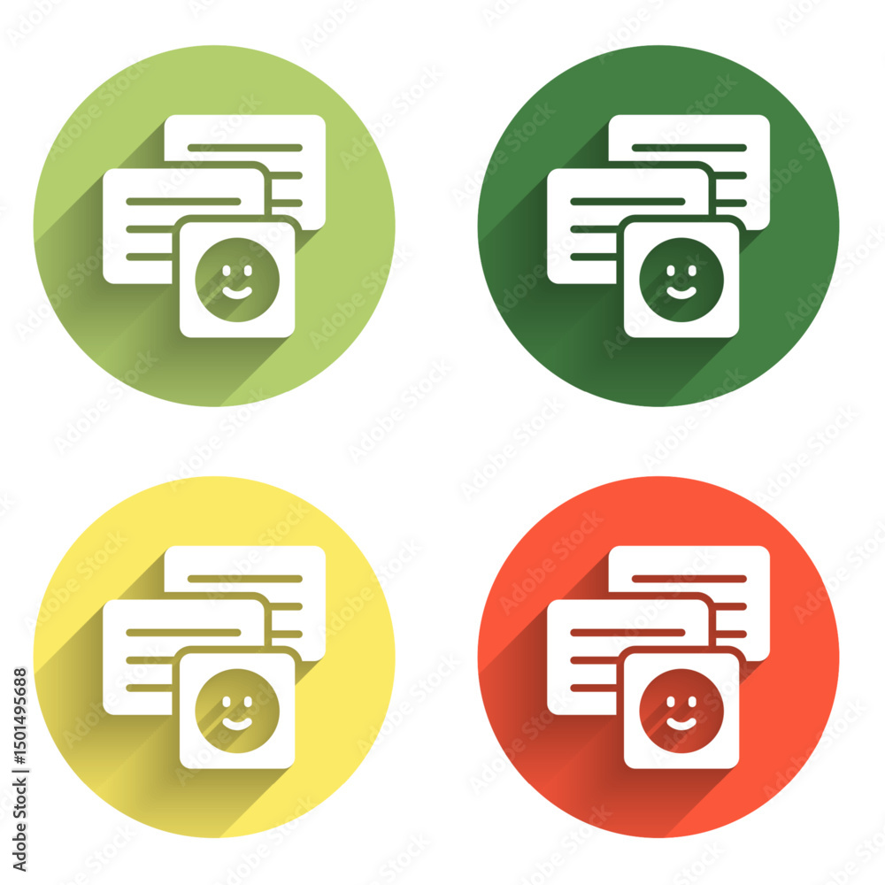 Poster set new chat messages notification on laptop icon isolated with long shadow background. smartphone c