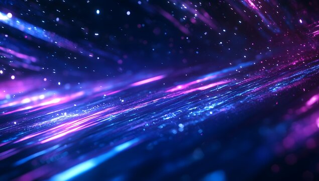  A vibrant and dynamic background of blue, purple, and pink streaks with lights moving at high speed. The scene is set against an abstract dark space that adds depth to the overall visual effect.