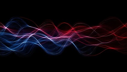 Naklejka premium Red and blue glowing lightning effect on a black background, simple lines, minimalist style, vector illustration, simple details, high resolution, high quality, high detail,