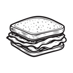 vector illustration of a delicious sandwich with layers of bread, vegetables, meat, and cheese isolated on white background.