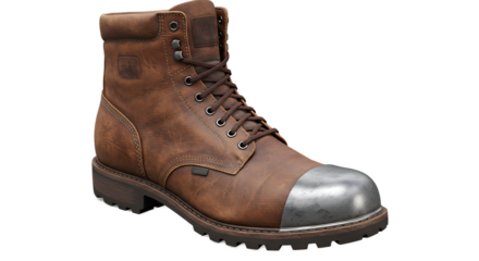 Rugged brown leather boot with steel toe
