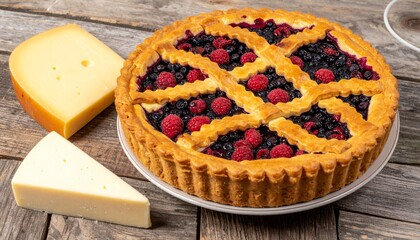 Rustic Blueberry Pie with Fresh Berries on a Wooden Surface