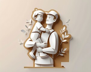 Heartwarming paper art of father carrying child on shoulders, ideal for Fathers Day and family themes