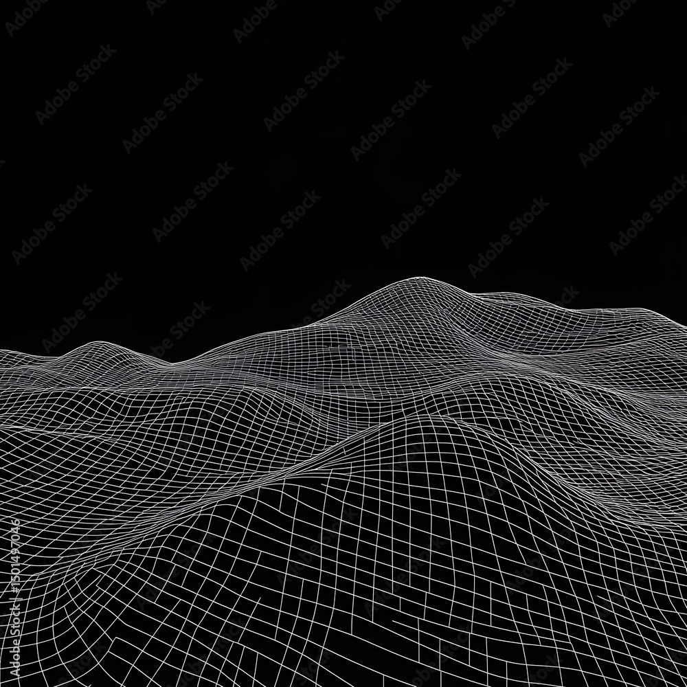 Aufkleber abstract black and white vector grid on a dark background, a minimalistic representation of gravity 